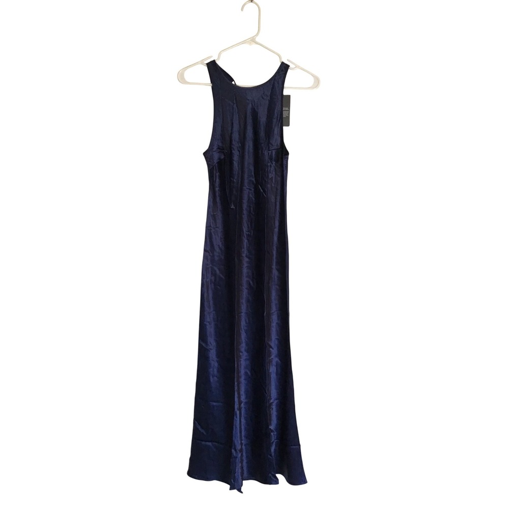 Rails Women's Navy High Neck Sleeveless Solene Satin Midi Dress Size S NWT - Picture 3 of 8